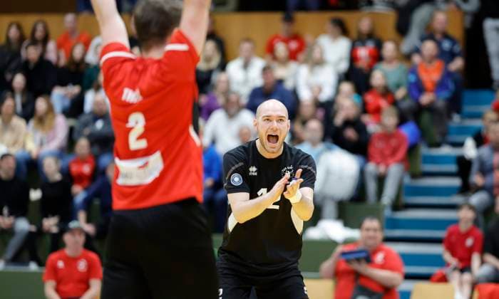 Germany Kriftel 20 04 2024 Volleyball Hesse 2 Bundesliga South Men Season 2023 2024 TuS Kriftel red L E Volleys Leipzig ws v l Florian Ruhm Kriftel Nr 12 Sport TuS Kriftel L E Volleys Leipzig