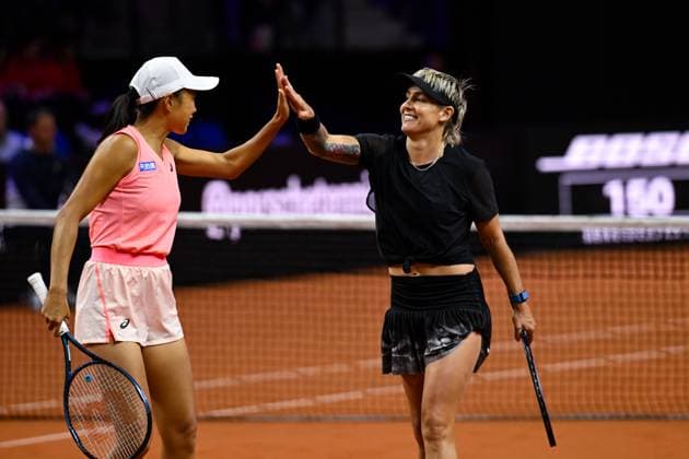 Porsche Tennis Grand Prix 2024 in Stuttgart, 20 04 2024 Doubles Bethanie Mattek Sands USA and Shuai Zhang CHN Porsche Tennis Grand Prix 2024