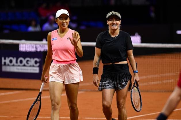 Porsche Tennis Grand Prix 2024 in Stuttgart, 20 04 2024 Doubles Bethanie Mattek Sands USA and Shuai Zhang CHN Porsche Tennis Grand Prix 2024