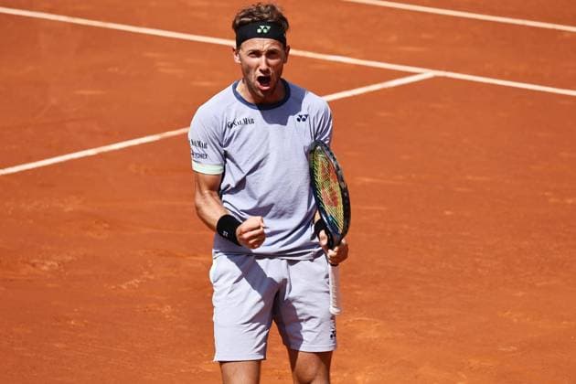 Casper Ruud (NOR), APRIL20, 2024 - Tennis : Casper Ruud celebrates after winning the first set during singles Semi final match against Tomas Martin Etcheverry on the Barcelona Open Banc Sabadell tennis tournament at the Real Club de Tenis de Barcelona in Barcelona, Spain. Noxthirdxpartyxsales  (250778772)