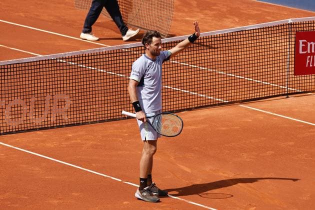 Casper Ruud (NOR), APRIL20, 2024 - Tennis : Casper Ruud celebrate after winning singles Semi final match against Tomas Martin Etcheverry on the Barcelona Open Banc Sabadell tennis tournament at the Real Club de Tenis de Barcelona in Barcelona, Spain. Noxthirdxpartyxsales  (250779151)
