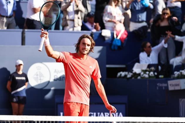 Stefanos Tsitsipas (GRE), APRIL20, 2024 - Tennis : Stefanos Tsitsipas celebrate after winning singles Semi final match against Dusan Lajovic on the Barcelona Open Banc Sabadell tennis tournament at the Real Club de Tenis de Barcelona in Barcelona, Spain. Noxthirdxpartyxsales  (250781347)