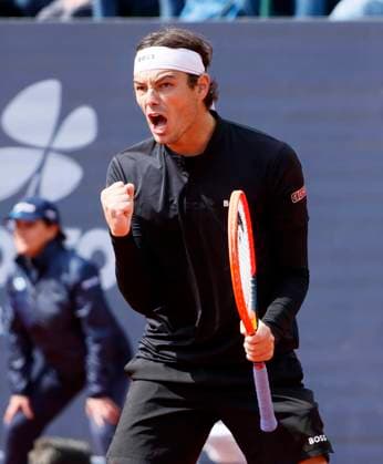 (240421) -- MUNICH, April 21, 2024 -- Taylor Fritz celebrates scoring during the men s singles semifinal match between Taylor Fritz of the United States and Cristian Garin of Chile at the BMW Open 2024 tennis tournament in Munich, Germany, on April 20, 2024. (Photo by Xinhua) (SP)GERMANY-MUNICH-TENNIS-BMW OPEN-SEMIFINAL PhilippexRuiz 