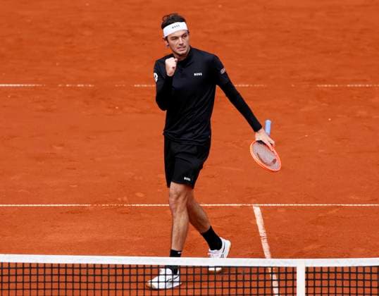 (240421) -- MUNICH, April 21, 2024 -- Taylor Fritz celebrates scoring during the men s singles semifinal match between Taylor Fritz of the United States and Cristian Garin of Chile at the BMW Open 2024 tennis tournament in Munich, Germany, on April 20, 2024. (Photo by Xinhua) (SP)GERMANY-MUNICH-TENNIS-BMW OPEN-SEMIFINAL PhilippexRuiz 