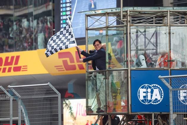 The chequered flag during the Formula 1 Lenovo Chinese Grand Prix 2024, 5th round of the 2024 Formula One World Championship, WM, Weltmeisterschaft from April 19 to 21, 2024 on the Shanghai International Circuit, in Shanghai, China - F1 - CHINESE GRAND PRIX 2024 DPPI Panoramic  240421_R05_CHINA_DP_FGOO2972