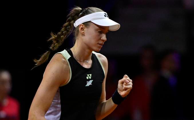 Elena Rybakina KAZ Cheering Joy Emotion Gesture Gesture Tennis Ladies Porsche Cup Porsche Tennis Grand Prix GP Stuttgart 2024 Porsche Arena 21 04 2024 DFL REGULATIONS PROHIBIT ANY USE OF PHOTOGRAPHS AS IMAGE SEQUENCES AND OR QUASI VIDEO Porsche Tennis Grand Prix GP Stuttgart 2024
