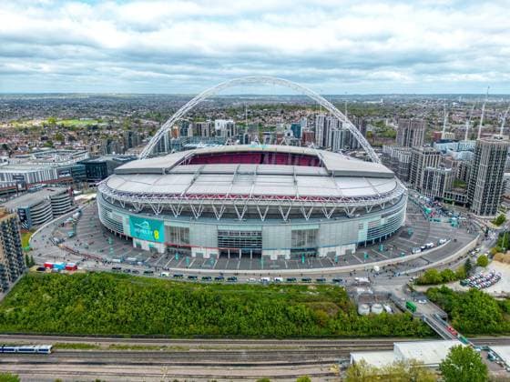 Wembley Stadium at the Emirates FA Cup Semi-Final match, Coventry City v Manchester United, ManU at Wembley Stadium, London, UK on 21st April, 2024 