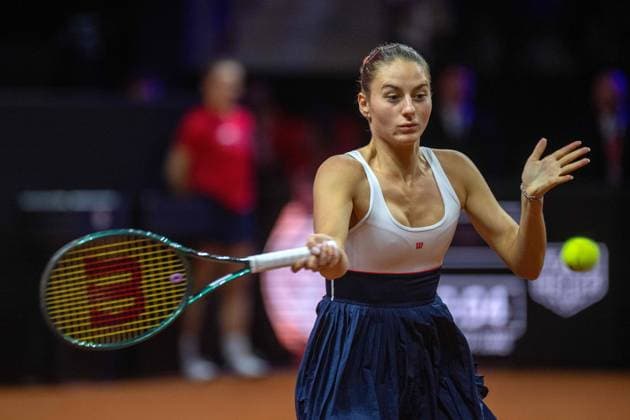 Marta Kostyuk UKR xettx, Germany, Stuttgart, 21 04 2024, Tennis, Porsche Tennis Grand Prix, Day 9, 2024, Final, E Rybakina M Kostyuk, Porsche Arena Photo A2 Bildagentur Peter Hartenfelser