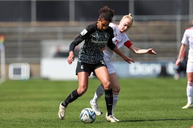 Cora Zicai SC Freiburg and Anna Gerhardt 1 FC Koeln in duel, Frauen Bundesliga, 1 FC Koeln SC Freiburg, Franz Kremer Stadion on April 21, 2024 in Cologne, Germany Photo by Oliver Kaelke DeFodi Images Cora Zicai SC Freiburg and Anna Gerhardt 1 FC Koeln battle for the ball, Frauen Bundesliga, 1 FC Koeln SC Freiburg, Franz Kremer Stadion on April 21, 2024 in Cologne, Germany Photo by Oliver Kaelke DeFodi Images Defodi 678 2024 04 121 OK FCKSCF 0465 Defodi-678