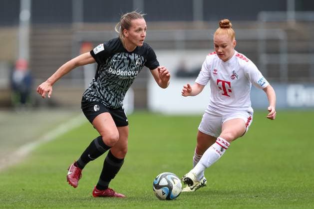 Lisa Karl SC Freiburg and Laura Vogt 1 FC Koeln in a duel, Womens Bundesliga, 1 FC Koeln SC Freiburg, Franz Kremer Stadion on April 21, 2024 in Cologne, Germany Photo by Oliver Kaelke DeFodi Images Lisa Karl SC Freiburg and Laura Vogt 1 FC Koeln battle for the ball, Womens Bundesliga, 1 FC Koeln SC Freiburg, Franz Kremer Stadion on April 21, 2024 in Cologne, Germany Photo by Oliver Kaelke DeFodi Images Defodi 678 2024 04 121 OK FCKSCF 0881 Defodi-678