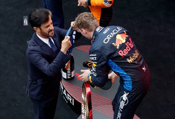BEN SULAYEM Mohammed (uae), President of the FIA, portrait and VERSTAPPEN Max (ned), Red Bull Racing RB20, portrait during the Formula 1 Lenovo Chinese Grand Prix 2024, 5th round of the 2024 Formula One World Championship, WM, Weltmeisterschaft from April 19 to 21, 2024 on the Shanghai International Circuit, in Shanghai, China - F1 - CHINESE GRAND PRIX 2024 DPPI Panoramic 240421_R05_CHINA_DP_JK14834