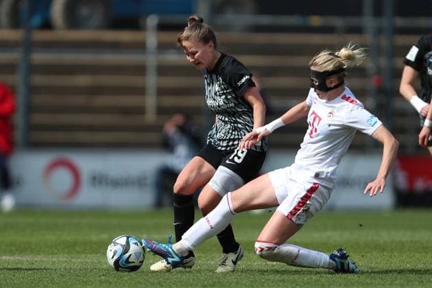 Annabel Schasching SC Freiburg and Celina Degen 1 FC Koeln in a duel, Womens Bundesliga, 1 FC Koeln SC Freiburg, Franz Kremer Stadion on April 21, 2024 in Cologne, Germany Photo by Oliver Kaelke DeFodi Images Annabel Schasching SC Freiburg and Celina Degen 1 FC Koeln battle for the ball, Frauen Bundesliga, 1 FC Koeln SC Freiburg, Franz Kremer Stadion on April 21, 2024 in Cologne, Germany Photo by Oliver Kaelke DeFodi Images Defodi 678 2024 04 121 OK FCKSCF 1337 Defodi-678