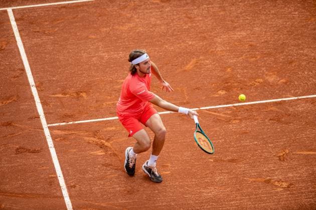 Final 71 Barcelona Open Banc de Sabadell. Conde de Godo Trophy. Real Club de Tenis Barcelona. April 21,2024 71 Barcelona Open Banc de Sabadell. Conde de Godo Trophy. Final Casper Ruud (NOR) vs Stefanos Tsitsipas (GRE) Real Club de Tenis Barcelona. April 21,2024 Stefanos Tsitsipas during the final of the ATP, Tennis Herren Barcelona Open Banc de Sabadell tennis tournament Trofeo Conde de Godo played at the Real Club de Tenis Barcelona. April 21, 2024. Barcelona ESP Copyright: xS.xRosx