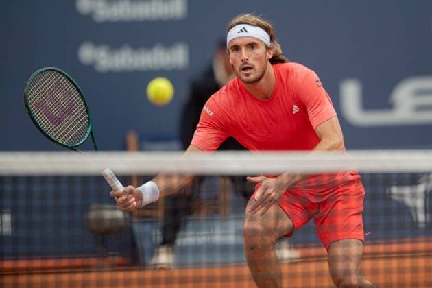 Final 71 Barcelona Open Banc de Sabadell. Conde de Godo Trophy. Real Club de Tenis Barcelona. April 21,2024 71 Barcelona Open Banc de Sabadell. Conde de Godo Trophy. Final Casper Ruud (NOR) vs Stefanos Tsitsipas (GRE) Real Club de Tenis Barcelona. April 21,2024 Stefanos Tsitsipas during the final of the ATP, Tennis Herren Barcelona Open Banc de Sabadell tennis tournament Trofeo Conde de Godo played at the Real Club de Tenis Barcelona. April 21, 2024. Barcelona ESP Copyright: xS.xRosx