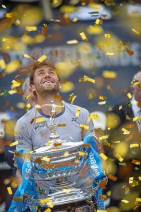Final 71 Barcelona Open Banc de Sabadell. Conde de Godo Trophy. Real Club de Tenis Barcelona. April 21,2024 71 Barcelona Open Banc de Sabadell. Conde de Godo Trophy. Final Casper Ruud (NOR) vs Stefanos Tsitsipas (GRE) Real Club de Tenis Barcelona. April 21,2024 Casper Ruud celebrates winning the final of the ATP, Tennis Herren Barcelona Open Banc de Sabadell tennis tournament Trofeo Conde de Godo played at the Real Club de Tenis Barcelona. April 21, 2024. Barcelona ESP Copyright: xS.xRosx