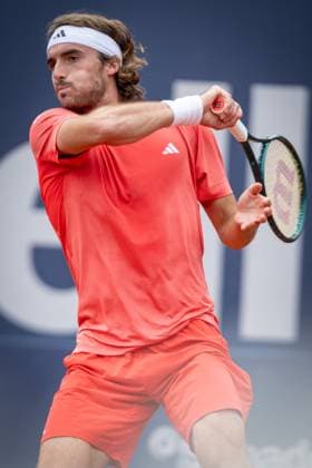 Stefanos Tsitsipas Greece plays forehand shot against Casper Ruud Norway during the final ATP 500 Barcelona Open Banc Sabadell 2024 match at Real Club de Tenis de Barcelona, in Barcelona, Spain on April 21, 2024 Photo by Felipe Mondino Copyright: x@FELIPExMONDINOx