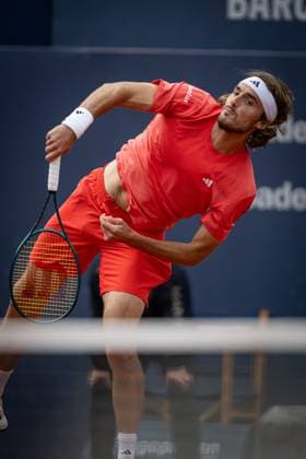 Stefanos Tsitsipas Greece plays forehand shot against Casper Ruud Norway during the final ATP 500 Barcelona Open Banc Sabadell 2024 match at Real Club de Tenis de Barcelona, in Barcelona, Spain on April 21, 2024 Photo by Felipe Mondino Copyright: x@FELIPExMONDINOx