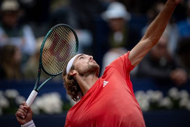 Stefanos Tsitsipas Greece plays forehand shot against Casper Ruud Norway during the final ATP 500 Barcelona Open Banc Sabadell 2024 match at Real Club de Tenis de Barcelona, in Barcelona, Spain on April 21, 2024 Photo by Felipe Mondino Copyright: x@FELIPExMONDINOx