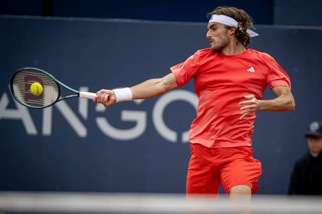 Stefanos Tsitsipas Greece plays forehand shot against Casper Ruud Norway during the final ATP 500 Barcelona Open Banc Sabadell 2024 match at Real Club de Tenis de Barcelona, in Barcelona, Spain on April 21, 2024 Photo by Felipe Mondino Copyright: x@FELIPExMONDINOx