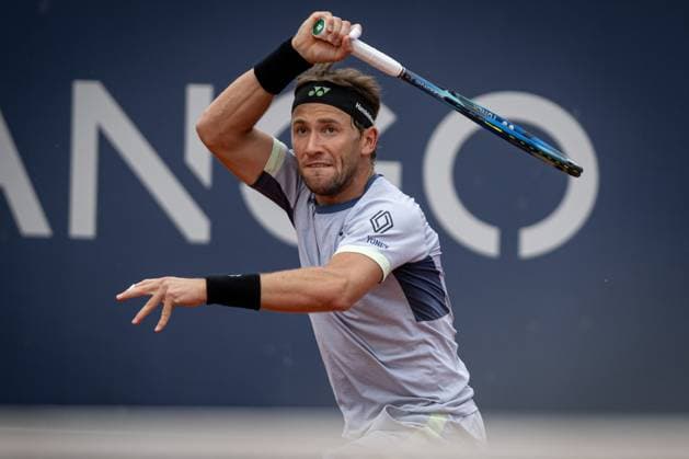 Casper Ruud Norway plays forehand shot against Stefanos Tsitsipas Greece during the final ATP 500 Barcelona Open Banc Sabadell 2024 match at Real Club de Tenis de Barcelona, in Barcelona, Spain on April 21, 2024 Photo by Felipe Mondino Copyright: x@FELIPExMONDINOx