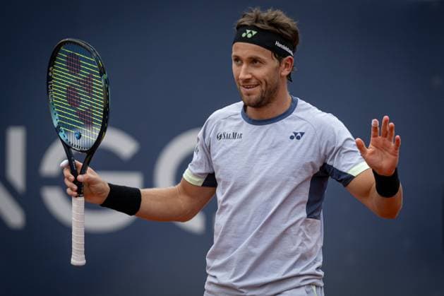Casper Ruud Norway celebrate his victory against Stefanos Tsitsipas Greece in the final ATP 500 Barcelona Open Banc Sabadell 2024 match at Real Club de Tenis de Barcelona, in Barcelona, Spain on April 21, 2024 Photo by Felipe Mondino Copyright: x@FELIPExMONDINOx