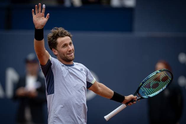 Casper Ruud Norway celebrate his victory against Stefanos Tsitsipas Greece in the final ATP 500 Barcelona Open Banc Sabadell 2024 match at Real Club de Tenis de Barcelona, in Barcelona, Spain on April 21, 2024 Photo by Felipe Mondino Copyright: x@FELIPExMONDINOx