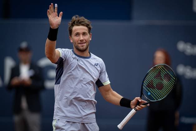 Casper Ruud Norway celebrate his victory against Stefanos Tsitsipas Greece in the final ATP 500 Barcelona Open Banc Sabadell 2024 match at Real Club de Tenis de Barcelona, in Barcelona, Spain on April 21, 2024 Photo by Felipe Mondino Copyright: x@FELIPExMONDINOx