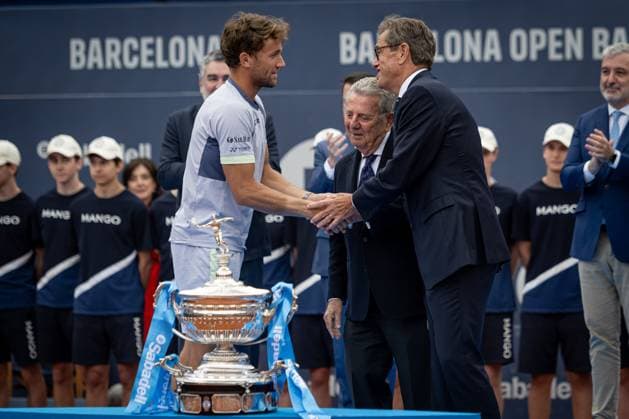 Casper Ruud Norway received the Conde de Godo trophy after the final ATP 500 Barcelona Open Banc Sabadell 2024 match at Real Club de Tenis de Barcelona, in Barcelona, Spain on April 21, 2024 Photo by Felipe Mondino Copyright: x@FELIPExMONDINOx