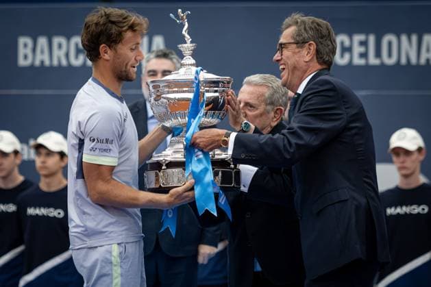 Casper Ruud Norway received the Conde de Godo trophy after the final ATP 500 Barcelona Open Banc Sabadell 2024 match at Real Club de Tenis de Barcelona, in Barcelona, Spain on April 21, 2024 Photo by Felipe Mondino Copyright: x@FELIPExMONDINOx
