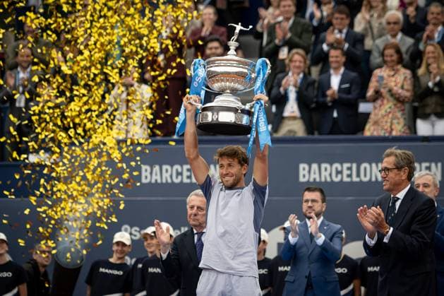 Casper Ruud Norway celebrate Conde de Godo Championship after the final ATP 500 Barcelona Open Banc Sabadell 2024 match at Real Club de Tenis de Barcelona, in Barcelona, Spain on April 21, 2024 Photo by Felipe Mondino Copyright: x@FELIPExMONDINOx
