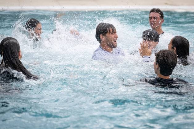 Casper Ruud Norway in the traditional jumping into the pool at ATP 500 Barcelona Open Banc Sabadell 2024 match at Real Club de Tenis de Barcelona, in Barcelona, Spain on April 21, 2024 Photo by Felipe Mondino Copyright: x@FELIPExMONDINOx