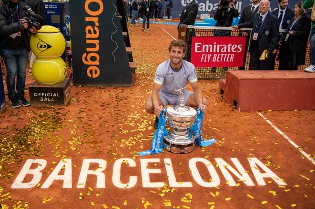Final 71 Barcelona Open Banc de Sabadell. Conde de Godo Trophy. Real Club de Tenis Barcelona. April 21,2024 71 Barcelona Open Banc de Sabadell. Conde de Godo Trophy. Final Casper Ruud (NOR) vs Stefanos Tsitsipas (GRE) Real Club de Tenis Barcelona. April 21,2024 Casper Ruud celebrates winning the final of the ATP, Tennis Herren Barcelona Open Banc de Sabadell tennis tournament Trofeo Conde de Godo played at the Real Club de Tenis Barcelona. April 21, 2024. Barcelona ESP Copyright: xS.xRosx