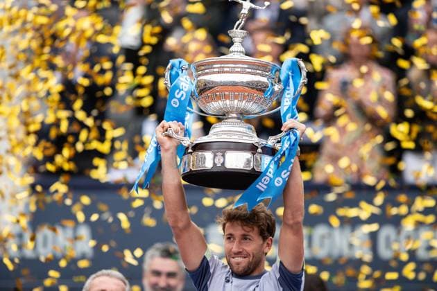 April 21, 2024, Barcelona, Barcelona, Spain: Casper Ruud during his celebration for the win in Barcelona Open Banc Sabadell Trofeo Conde de Godo on April 21, 2024 in Barcelona, Spain. Barcelona Spain - ZUMAs316 20240421_znp_s316_064 Copyright: xMartixSeguraxRamonedax
