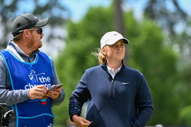 THE WOODLANDS, TX - APRIL 21: Maja Stark (SWE) looks over her tee shot on 2 during the final round of the Chevron Championship at The Club at Carlton Woods on April 21, 2024 in The Woodlands, Texas. (Photo by Ken Murray Icon Sportswire) GOLF: APR 21 LPGA, Golf Damen The Chevron Championship EDITORIAL USE ONLY Icon240421033