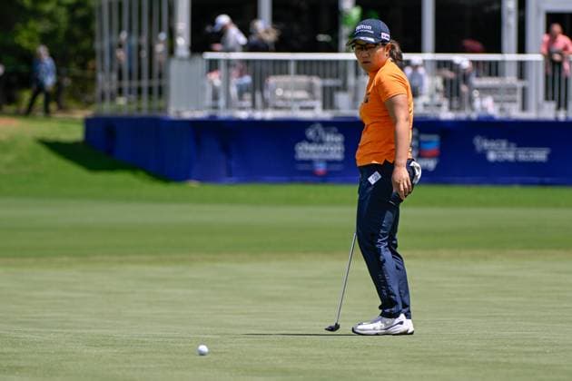 THE WOODLANDS, TX - APRIL 21: Nasa Hataoka (JPN) reacts to barely missing her birdie putt on 9 during the final round of the Chevron Championship at The Club at Carlton Woods on April 21, 2024 in The Woodlands, Texas. (Photo by Ken Murray Icon Sportswire) GOLF: APR 21 LPGA, Golf Damen The Chevron Championship EDITORIAL USE ONLY Icon240421065