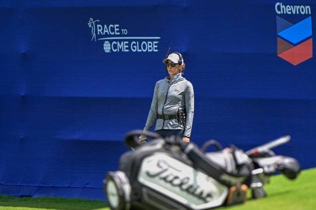 THE WOODLANDS, TX - APRIL 21: Paige Mackenzie, NBC Sports golf analyst watches play near the green on 9 during the final round of the Chevron Championship at The Club at Carlton Woods on April 21, 2024 in The Woodlands, Texas. (Photo by Ken Murray Icon Sportswire) GOLF: APR 21 LPGA, Golf Damen The Chevron Championship EDITORIAL USE ONLY Icon240421070