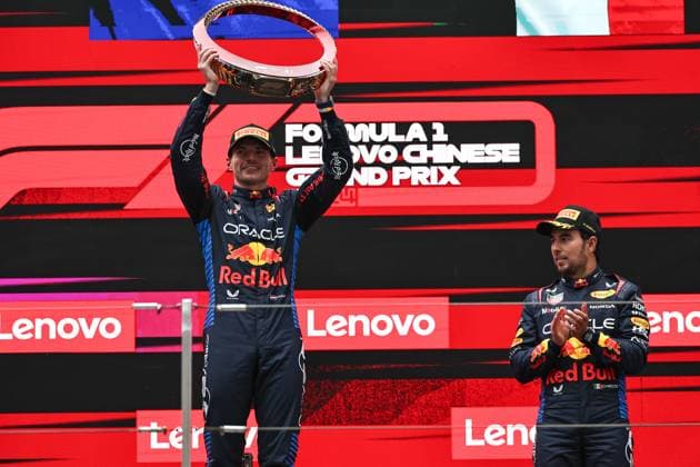 Formula 1 Grand Prix of China 2024 21 04 2024, Shanghai International Circuit, Shanghai, Formula 1 Grand Prix of China 2024 ,in the picture winner Max Verstappen NLD , Oracle Red Bull Racing, 3rd place for Sergio Perez MEX , Oracle Red Bull Racing nordphotoxGmbHx xBratic nph00250