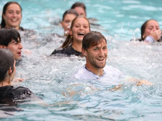 April 21, 2024, Sabadell, Barcelona, Spain: Barcelona Spain 21.04.2024 Casper Ruud (Norway) bathes with the ball boys after the victory in the match between Stefanos Tsitsipas (Greece) and Casper Ruud (Norway) during the Day 9 of the Barcelona Open Banc Sabadell Godo on 21 April 2024 in Barcelona. Sabadell Spain - ZUMAu50_ 20240421_zsp_u50_087 Copyright: xXavixUrgelesx
