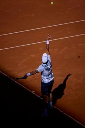 Mutua Madrid Open - Day One Facundo Bagnis of Argentina serves against David Goffin of Belgium during day one of the Mutua Madrid Open 2024 at Caja Magica on April 22, 2024, in Madrid, Spain. Madrid Caja Magica Madrid Spain RL_MMO24_014 Copyright: xRicardoxLarreinax