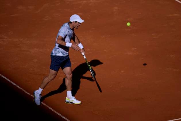 Mutua Madrid Open - Day One Facundo Bagnis of Argentina returns a shot against David Goffin of Belgium during day one of the Mutua Madrid Open 2024 at Caja Magica on April 22, 2024, in Madrid, Spain. Madrid Caja Magica Madrid Spain RL_MMO24_018 Copyright: xRicardoxLarreinax