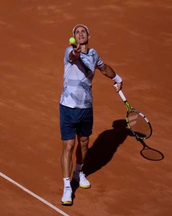 Mutua Madrid Open - Day One Facundo Bagnis of Argentina serves against David Goffin of Belgium during day one of the Mutua Madrid Open 2024 at Caja Magica on April 22, 2024, in Madrid, Spain. Madrid Caja Magica Madrid Spain RL_MMO24_026 Copyright: xRicardoxLarreinax