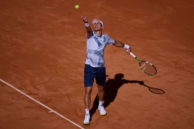 Mutua Madrid Open - Day One Facundo Bagnis of Argentina serves against David Goffin of Belgium during day one of the Mutua Madrid Open 2024 at Caja Magica on April 22, 2024, in Madrid, Spain. Madrid Caja Magica Madrid Spain RL_MMO24_028 Copyright: xRicardoxLarreinax