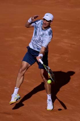 Mutua Madrid Open - Day One Facundo Bagnis of Argentina returns a shot against David Goffin of Belgium during day one of the Mutua Madrid Open 2024 at Caja Magica on April 22, 2024, in Madrid, Spain. Madrid Caja Magica Madrid Spain RL_MMO24_030 Copyright: xRicardoxLarreinax