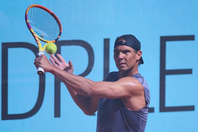 Mutua Madrid Open - Day One Rafael Nadal of Spain returns a shot during a training session of the day one of the Mutua Madrid Open 2024 at Caja Magica on April 22, 2024, in Madrid, Spain. Madrid Caja Magica Madrid Spain RL_MMO24_059 Copyright: xRicardoxLarreinax