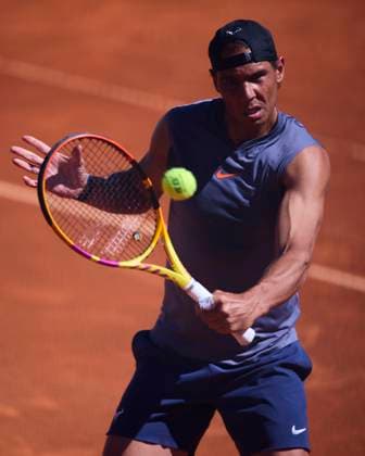 Mutua Madrid Open - Day One Rafael Nadal of Spain returns a shot during a training session of the day one of the Mutua Madrid Open 2024 at Caja Magica on April 22, 2024, in Madrid, Spain. Madrid Caja Magica Madrid Spain RL_MMO24_066 Copyright: xRicardoxLarreinax