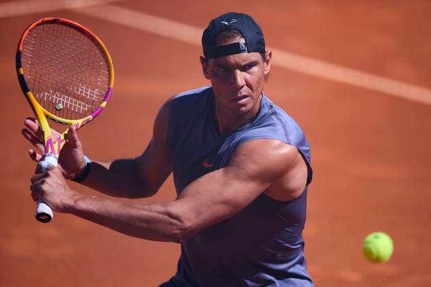 Mutua Madrid Open - Day One Rafael Nadal of Spain returns a shot during a training session of the day one of the Mutua Madrid Open 2024 at Caja Magica on April 22, 2024, in Madrid, Spain. Madrid Caja Magica Madrid Spain RL_MMO24_070 Copyright: xRicardoxLarreinax