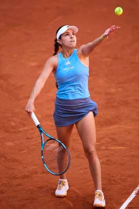Mutua Madrid Open - Day One Camila Osorio of Colombia serves against Olga Danilovic of Serbia during day one of the Mutua Madrid Open 2024 at Caja Magica on April 22, 2024, in Madrid, Spain. Madrid Caja Magica Madrid Spain RL_MMO24_087 Copyright: xRicardoxLarreinax