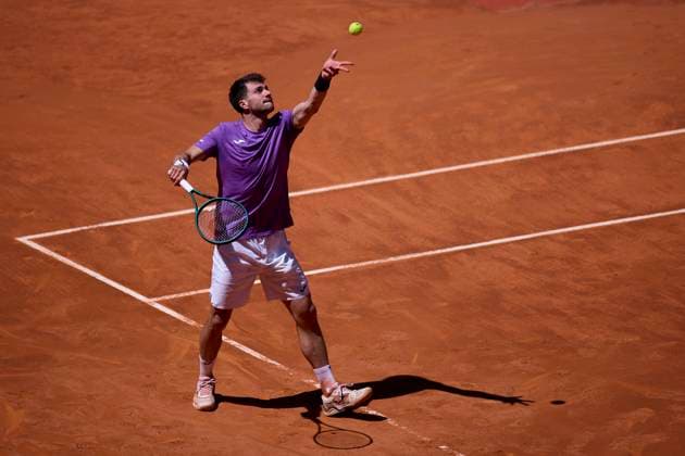 Mutua Madrid Open - Day One Pedro Martinez of Spain serves against Radu Albot of Moldova during day one of the Mutua Madrid Open 2024 at Caja Magica on April 22, 2024, in Madrid, Spain. Madrid Caja Magica Madrid Spain RL_MMO24_102 Copyright: xRicardoxLarreinax