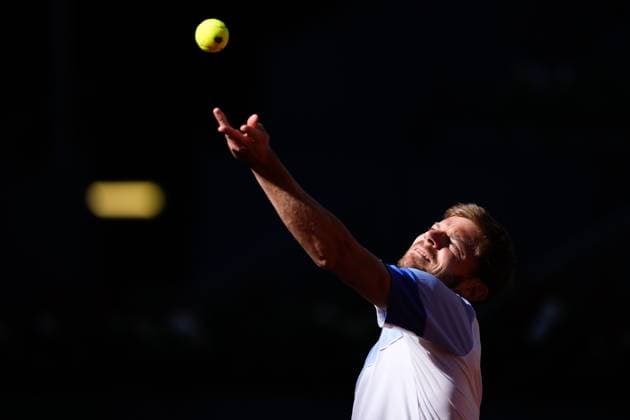 April 22, 2024, Madrid, Madrid, SPAIN: David Goffin of Belgium in action against Facundo Bagnis of Argentina during the Mutua Madrid Open 2024, ATP, Tennis Herren Masters 1000 and WTA, Tennis Damen 1000, tournament celebrated at Caja Magica on April 22, 2024 in Madrid, Spain. Madrid SPAIN - ZUMAa181 20240422_zaa_a181_008 Copyright: xOscarxJ.xBarrosox