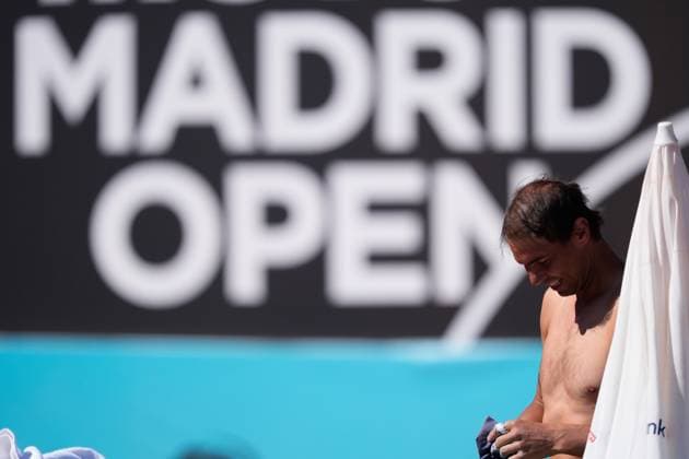 April 22, 2024, Madrid, Madrid, SPAIN: Rafael Nadal of Spain practices during the Mutua Madrid Open 2024, ATP, Tennis Herren Masters 1000 and WTA, Tennis Damen 1000, tournament celebrated at Caja Magica on April 22, 2024 in Madrid, Spain. Madrid SPAIN - ZUMAa181 20240422_zaa_a181_054 Copyright: xOscarxJ.xBarrosox
